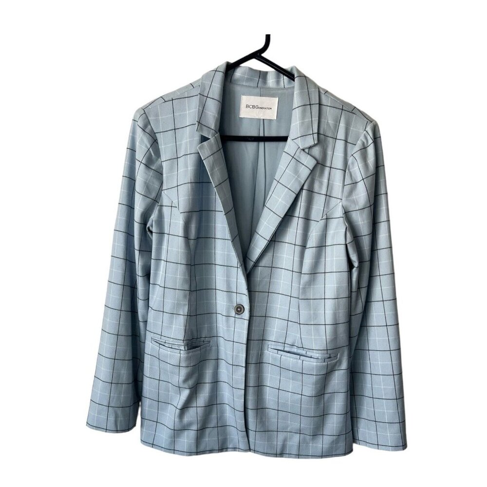 Bcbgeneration Basic Blazer In Blue Plaid Size Lar… - image 1